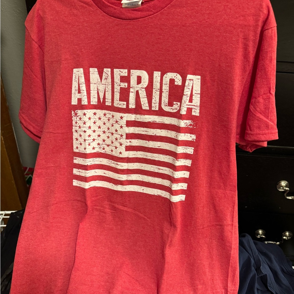 Red Graphic Tee with American Flag